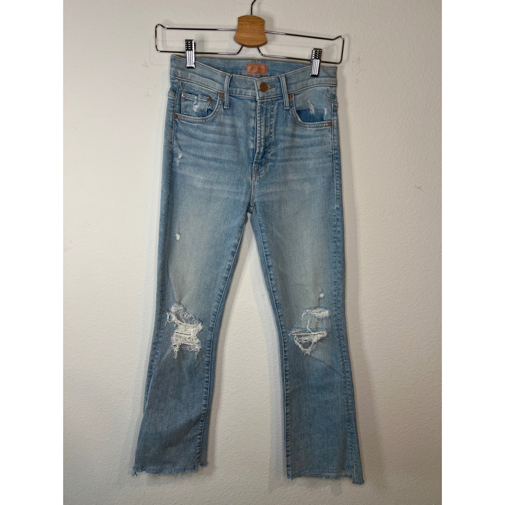 Mother Womens Distressed High Rise Frayed Hem Jeans Light Blue Size 25
